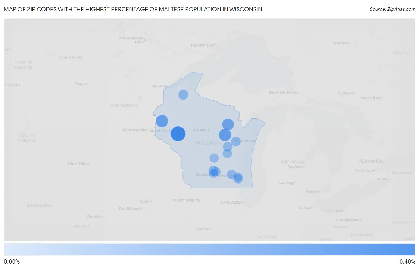 Zip Codes with the Highest Percentage of Maltese Population in Wisconsin Map