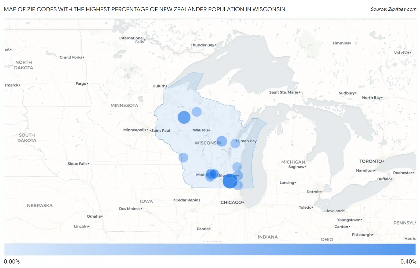 Zip Codes with the Highest Percentage of New Zealander Population in Wisconsin Map