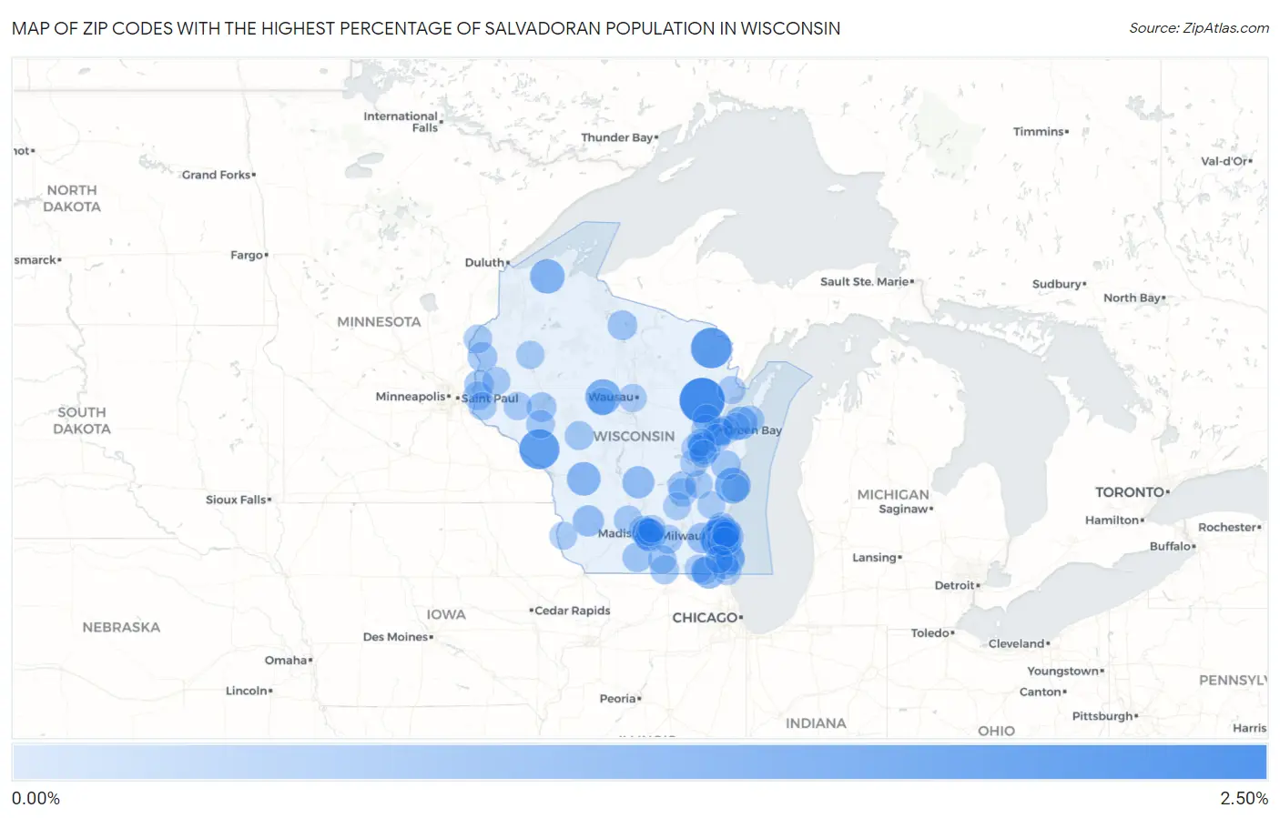 Zip Codes with the Highest Percentage of Salvadoran Population in Wisconsin Map