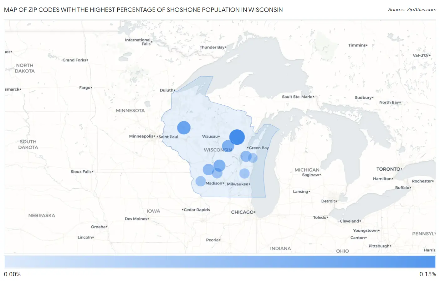 Zip Codes with the Highest Percentage of Shoshone Population in Wisconsin Map
