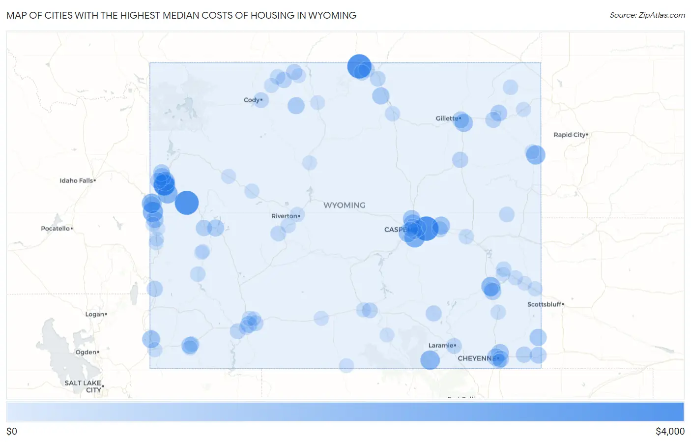 Cities with the Highest Median Costs of Housing in Wyoming Map