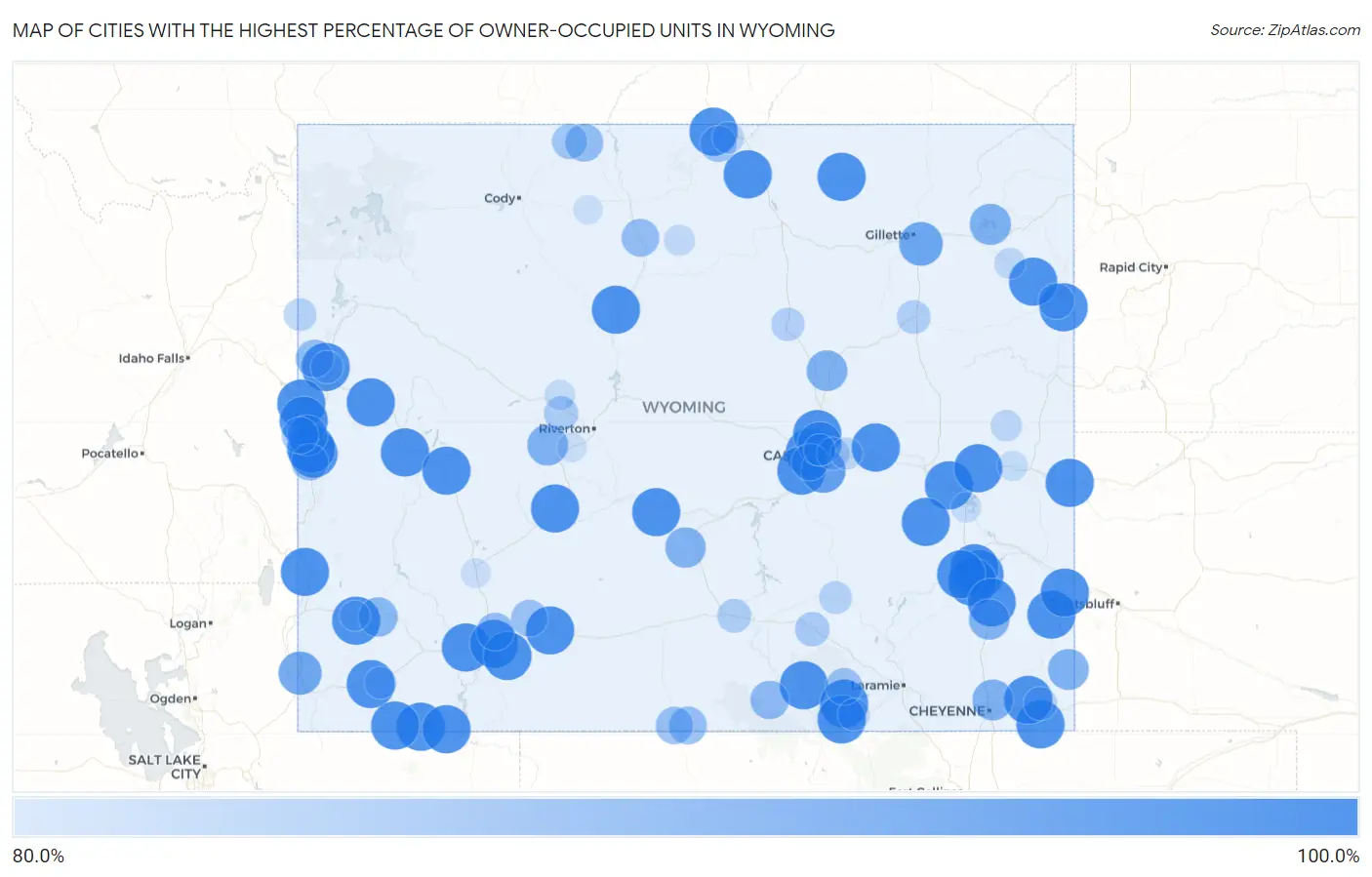 Cities with the Highest Percentage of Owner-Occupied Units in Wyoming Map