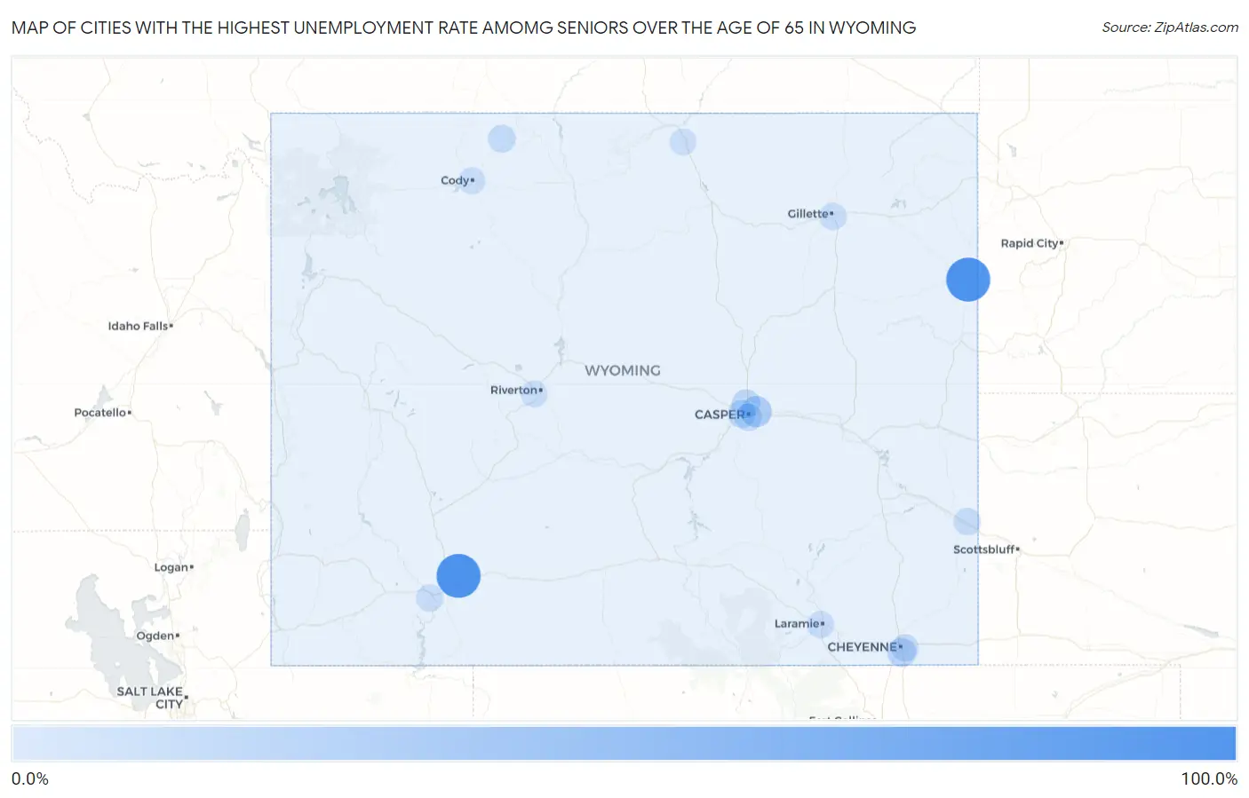 Cities with the Highest Unemployment Rate Amomg Seniors Over the Age of 65 in Wyoming Map
