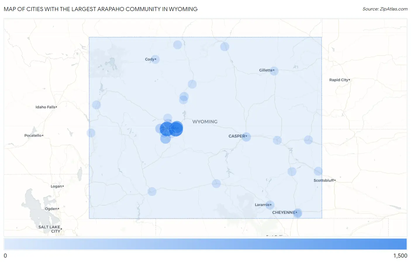 Cities with the Largest Arapaho Community in Wyoming Map