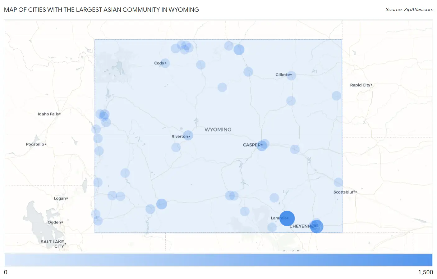 Cities with the Largest Asian Community in Wyoming Map