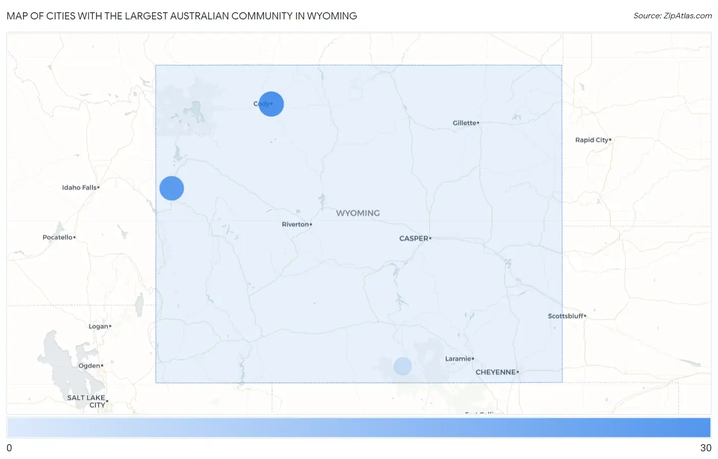 Cities with the Largest Australian Community in Wyoming Map