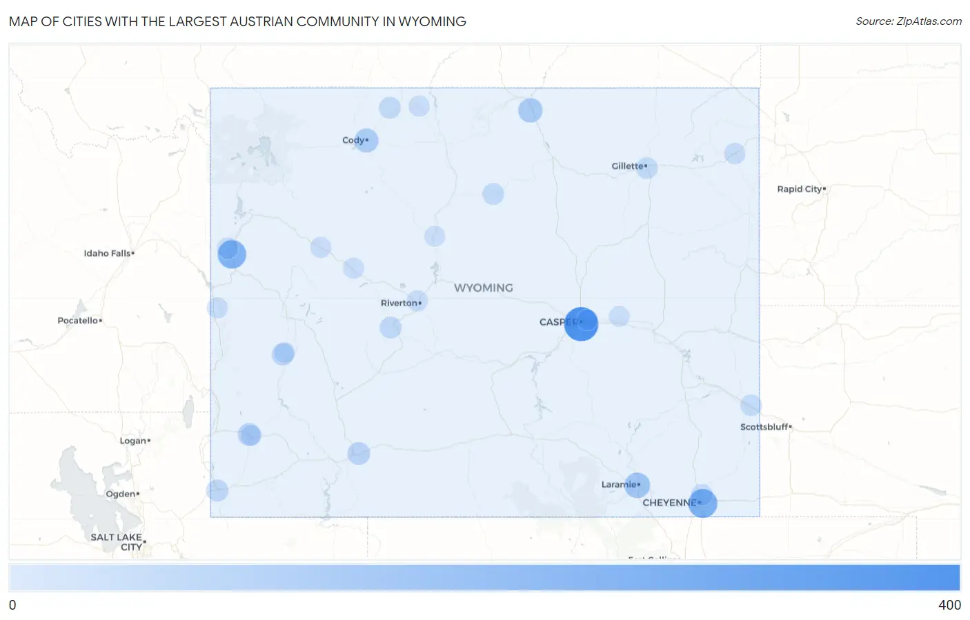 Cities with the Largest Austrian Community in Wyoming Map