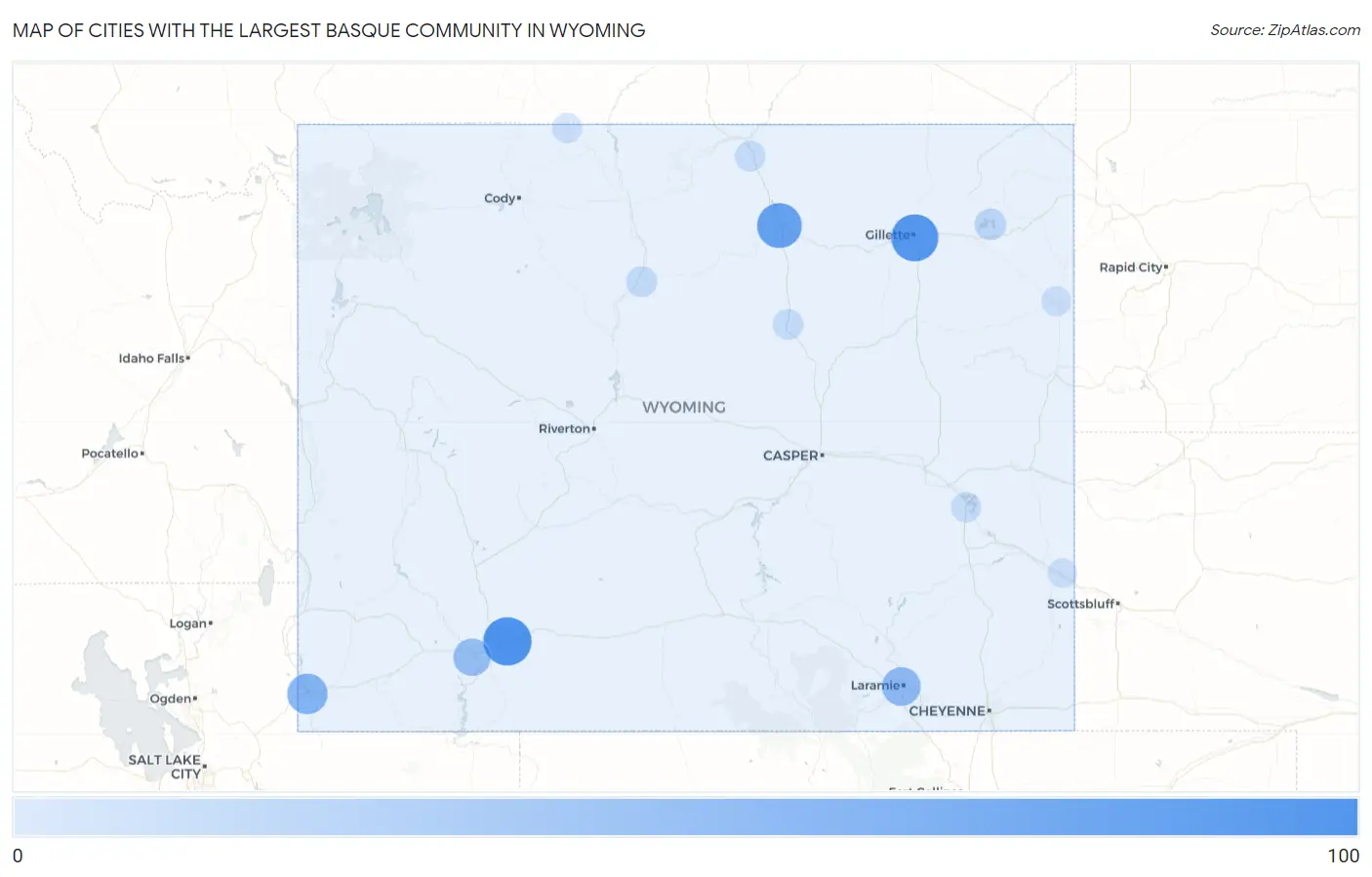 Cities with the Largest Basque Community in Wyoming Map