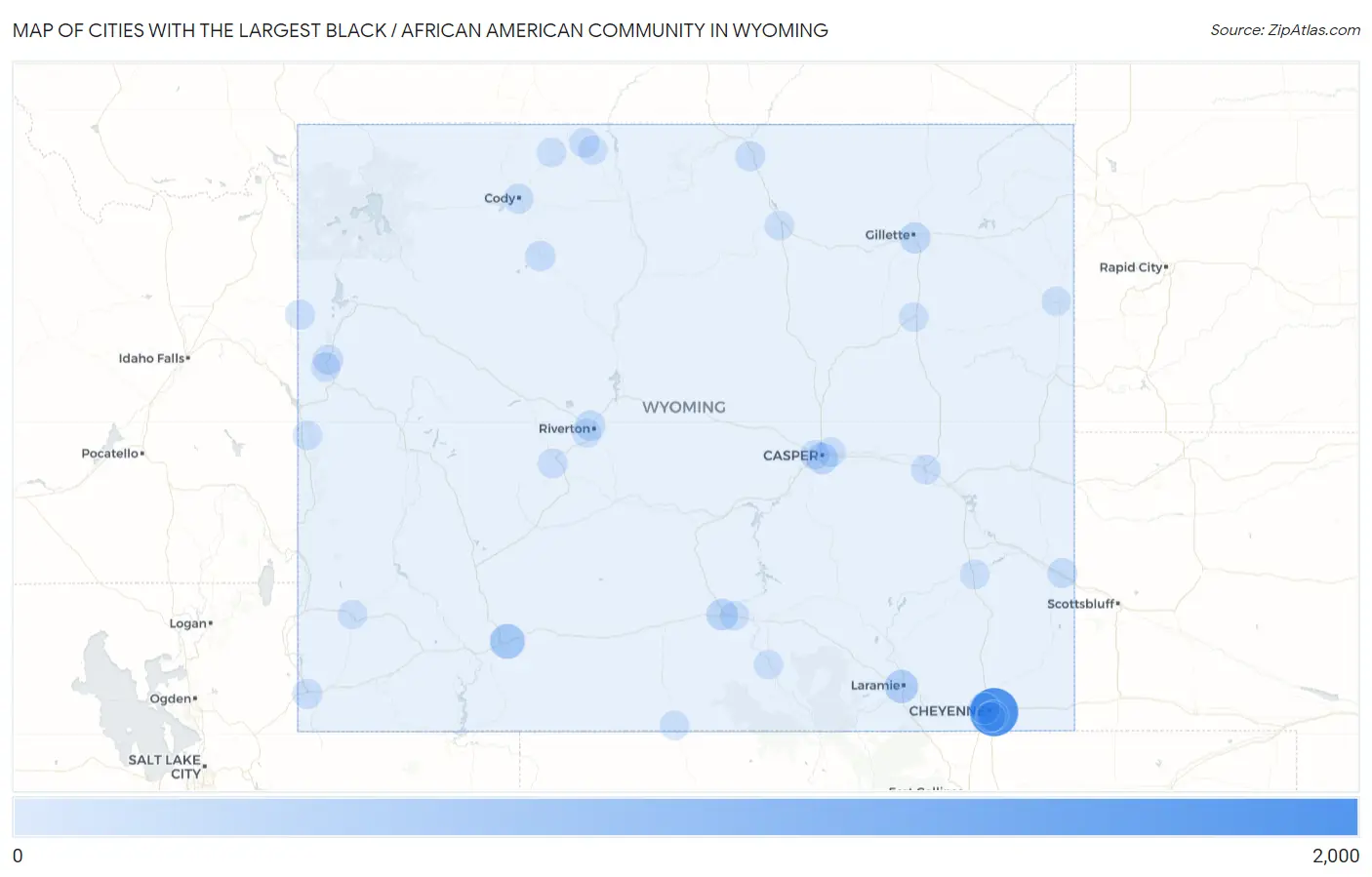 Cities with the Largest Black / African American Community in Wyoming Map