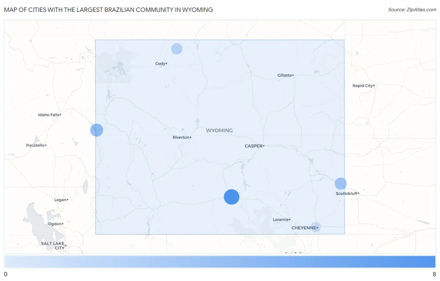 Cities with the Largest Brazilian Community in Wyoming Map