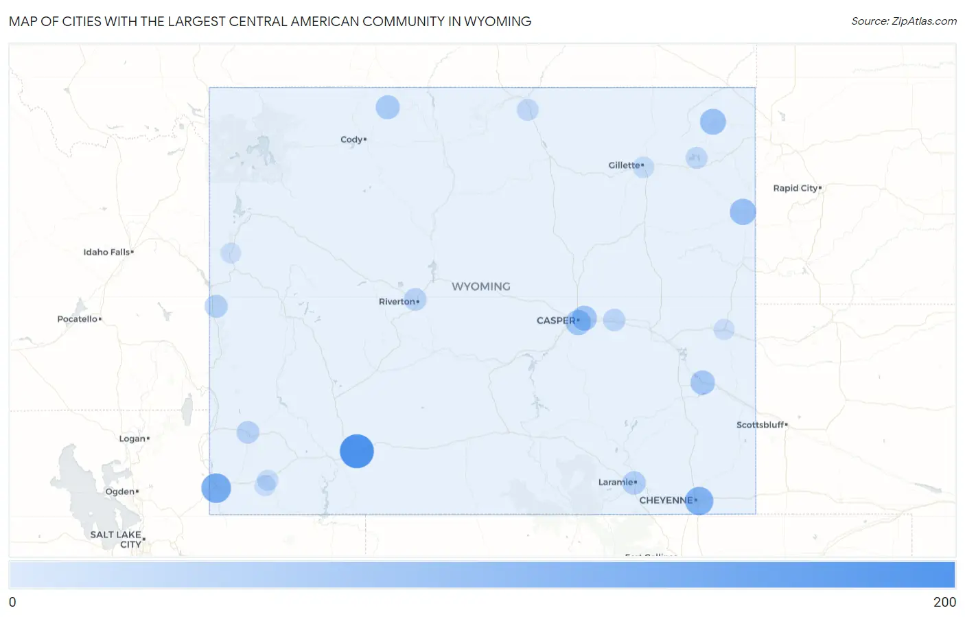 Cities with the Largest Central American Community in Wyoming Map