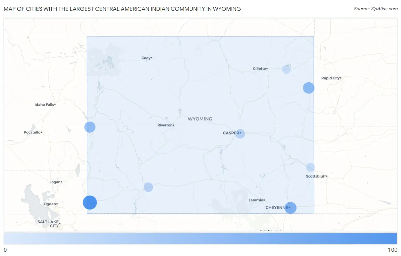 Cities with the Largest Central American Indian Community in Wyoming Map