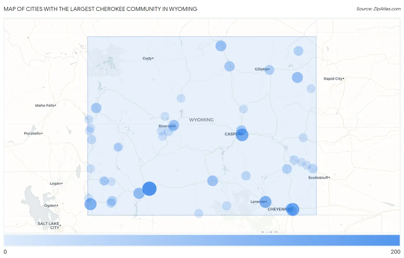 Cities with the Largest Cherokee Community in Wyoming Map
