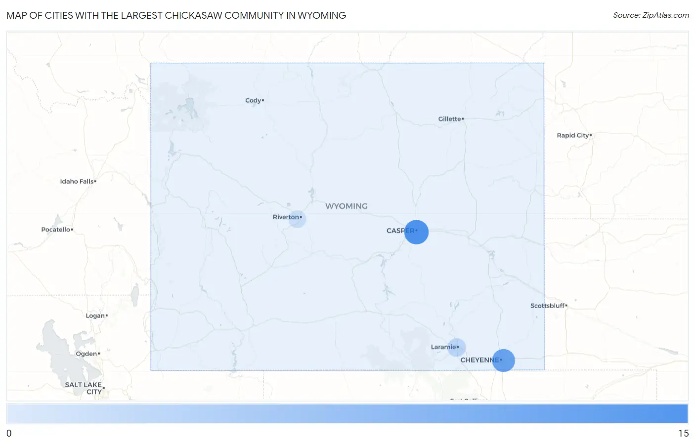 Cities with the Largest Chickasaw Community in Wyoming Map