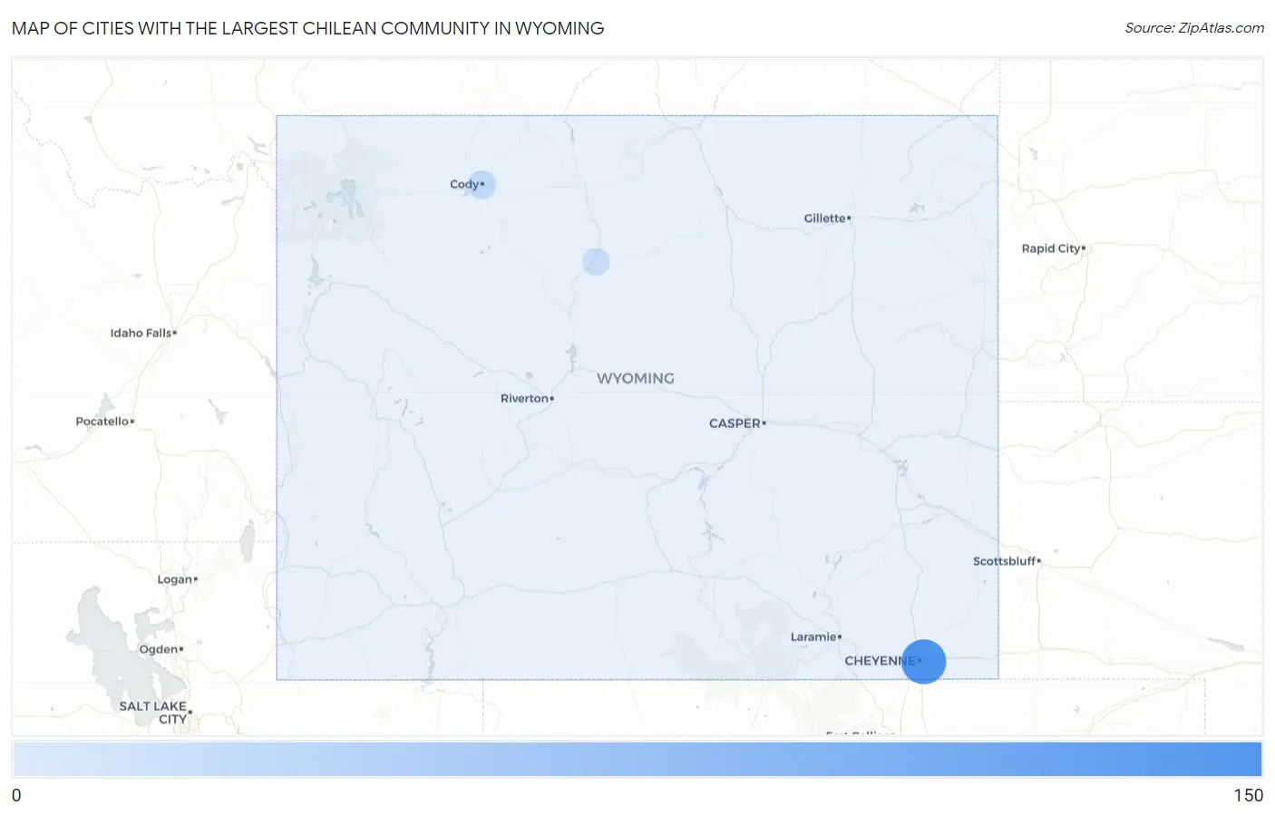 Cities with the Largest Chilean Community in Wyoming Map