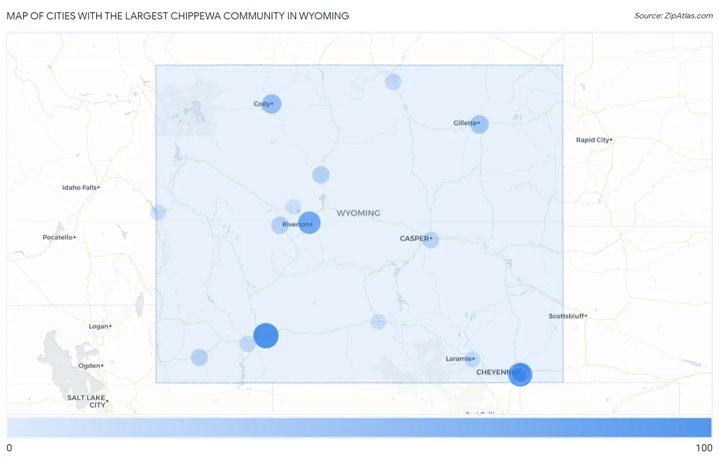 Cities with the Largest Chippewa Community in Wyoming Map
