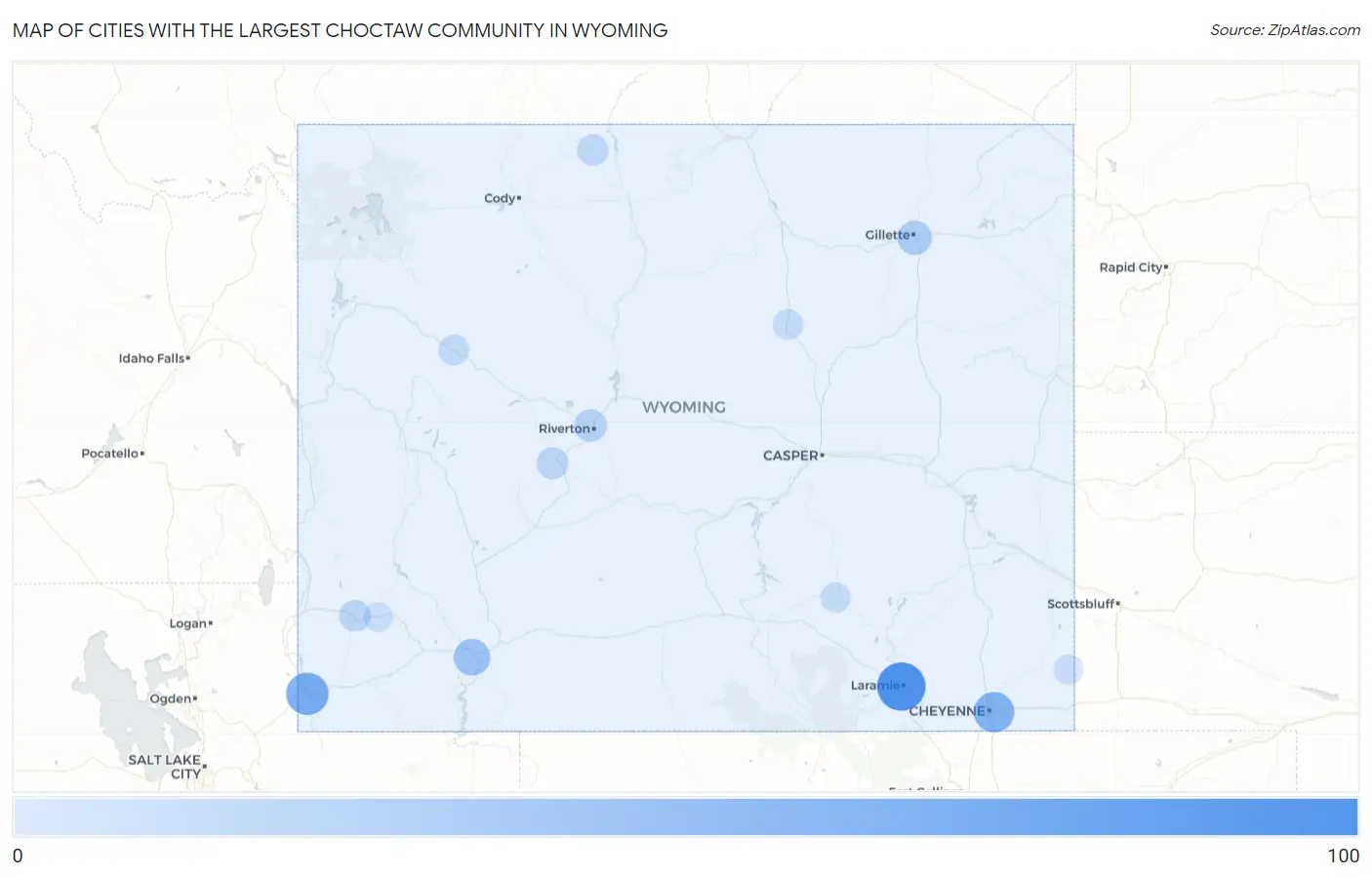 Cities with the Largest Choctaw Community in Wyoming Map