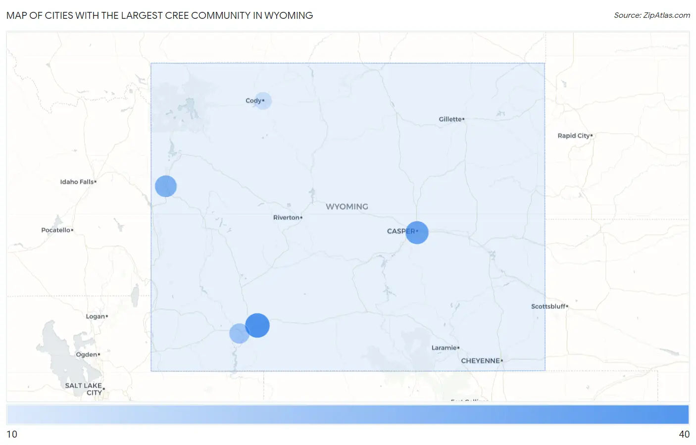 Cities with the Largest Cree Community in Wyoming Map