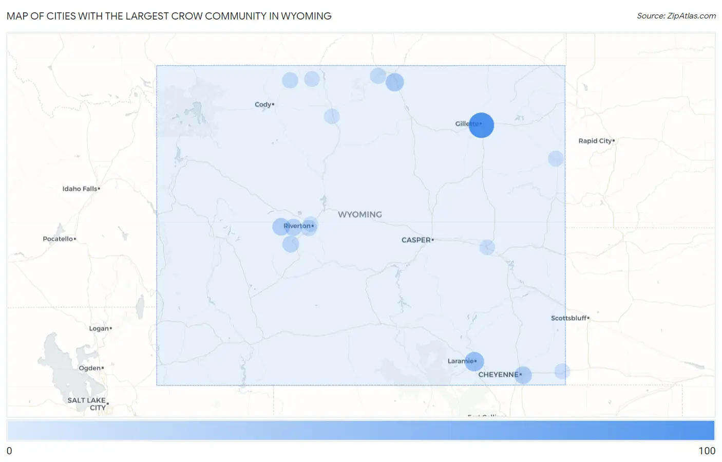 Cities with the Largest Crow Community in Wyoming Map