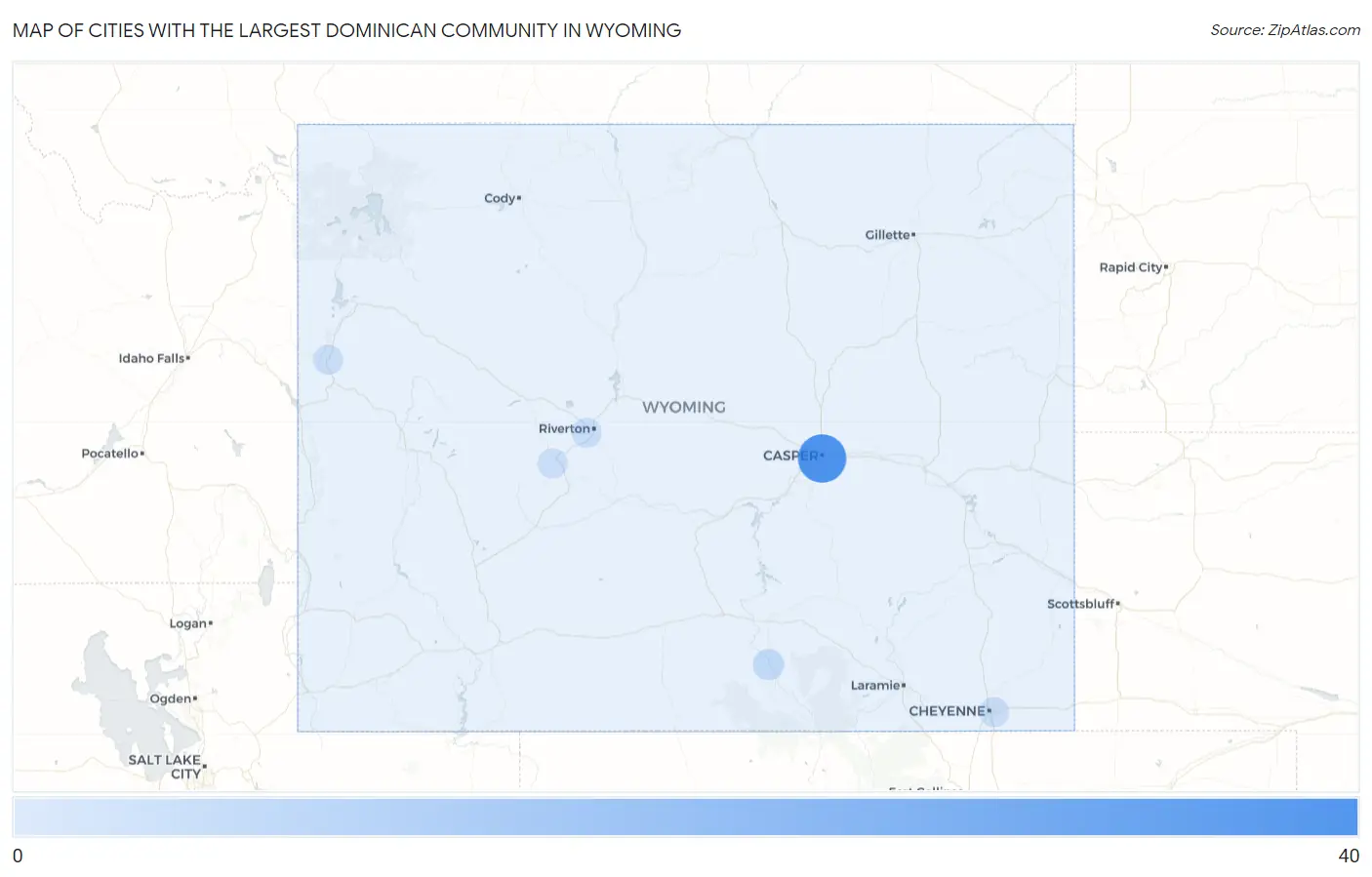 Cities with the Largest Dominican Community in Wyoming Map