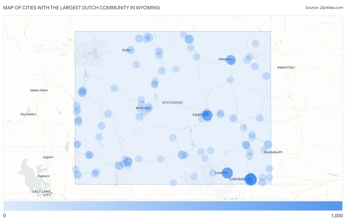 Cities with the Largest Dutch Community in Wyoming Map