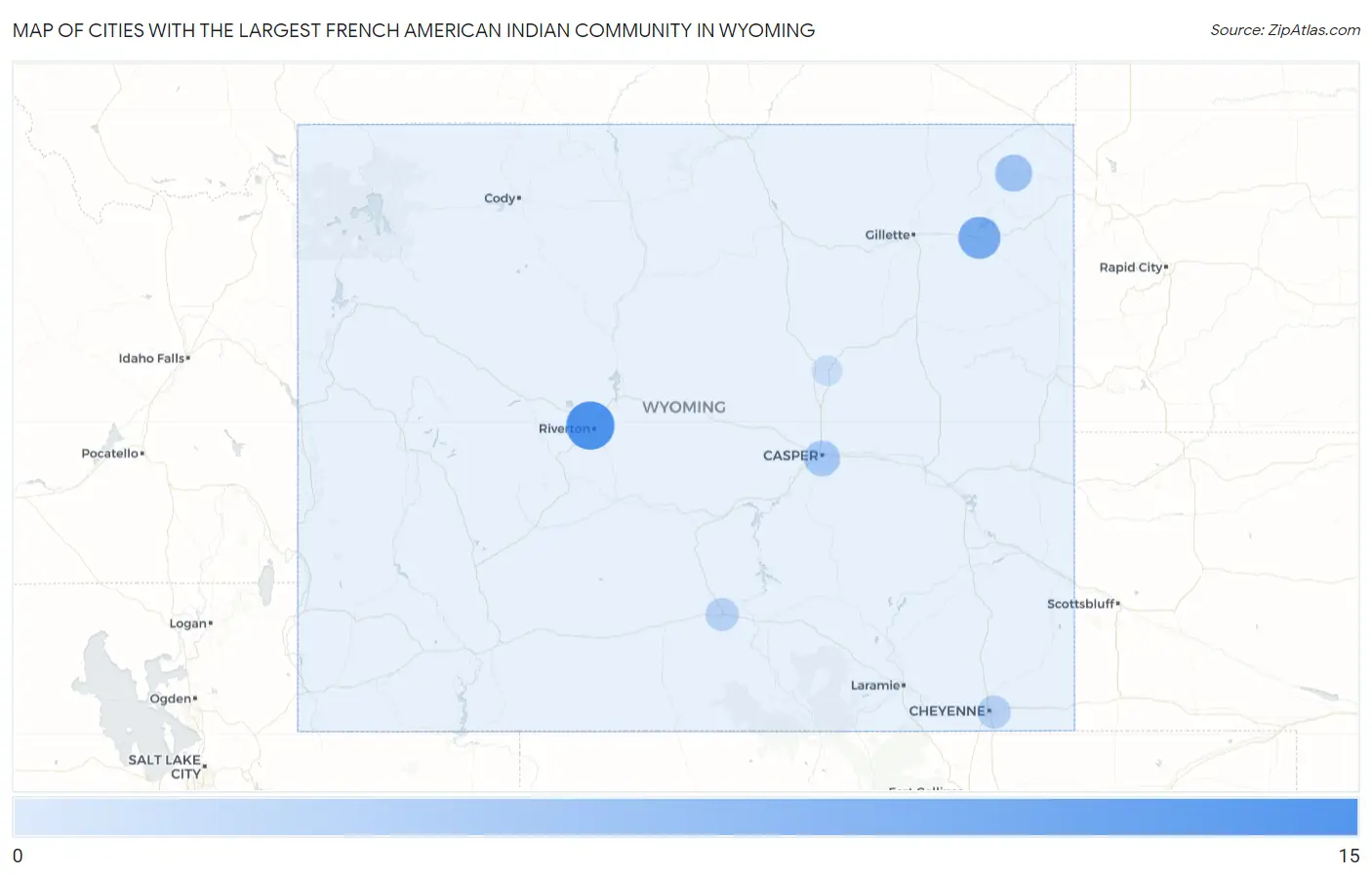 Cities with the Largest French American Indian Community in Wyoming Map