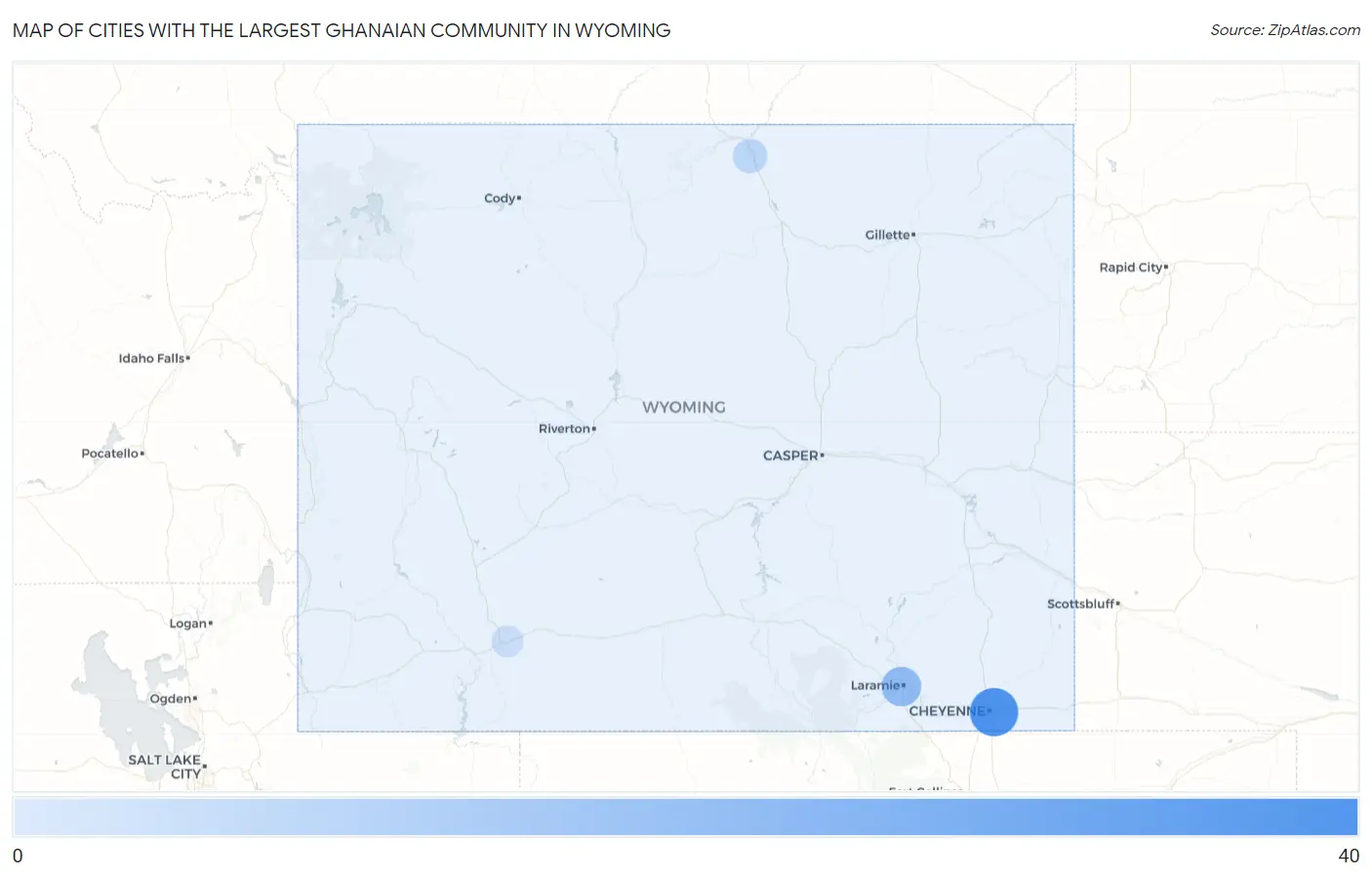 Cities with the Largest Ghanaian Community in Wyoming Map