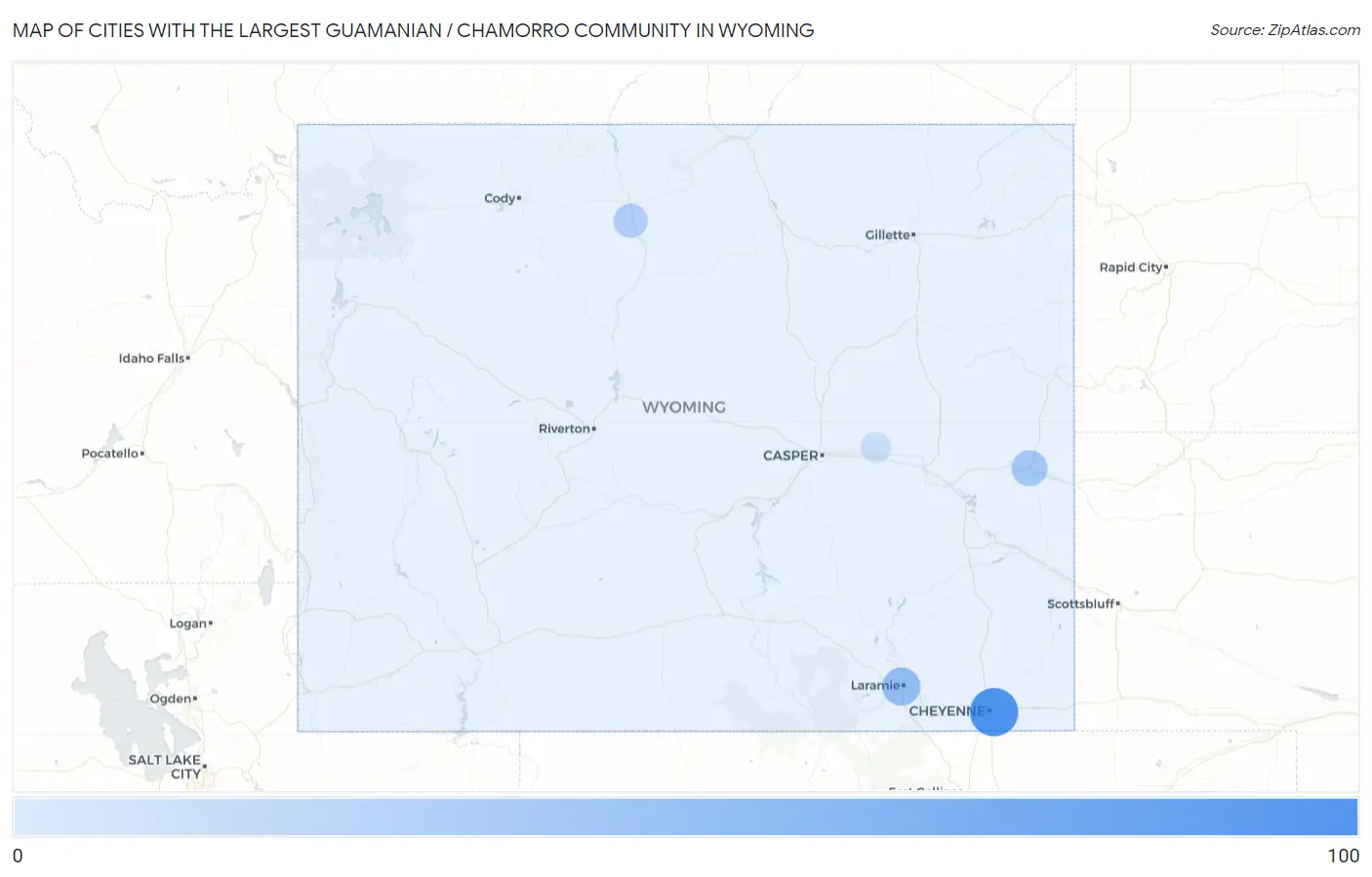 Cities with the Largest Guamanian / Chamorro Community in Wyoming Map