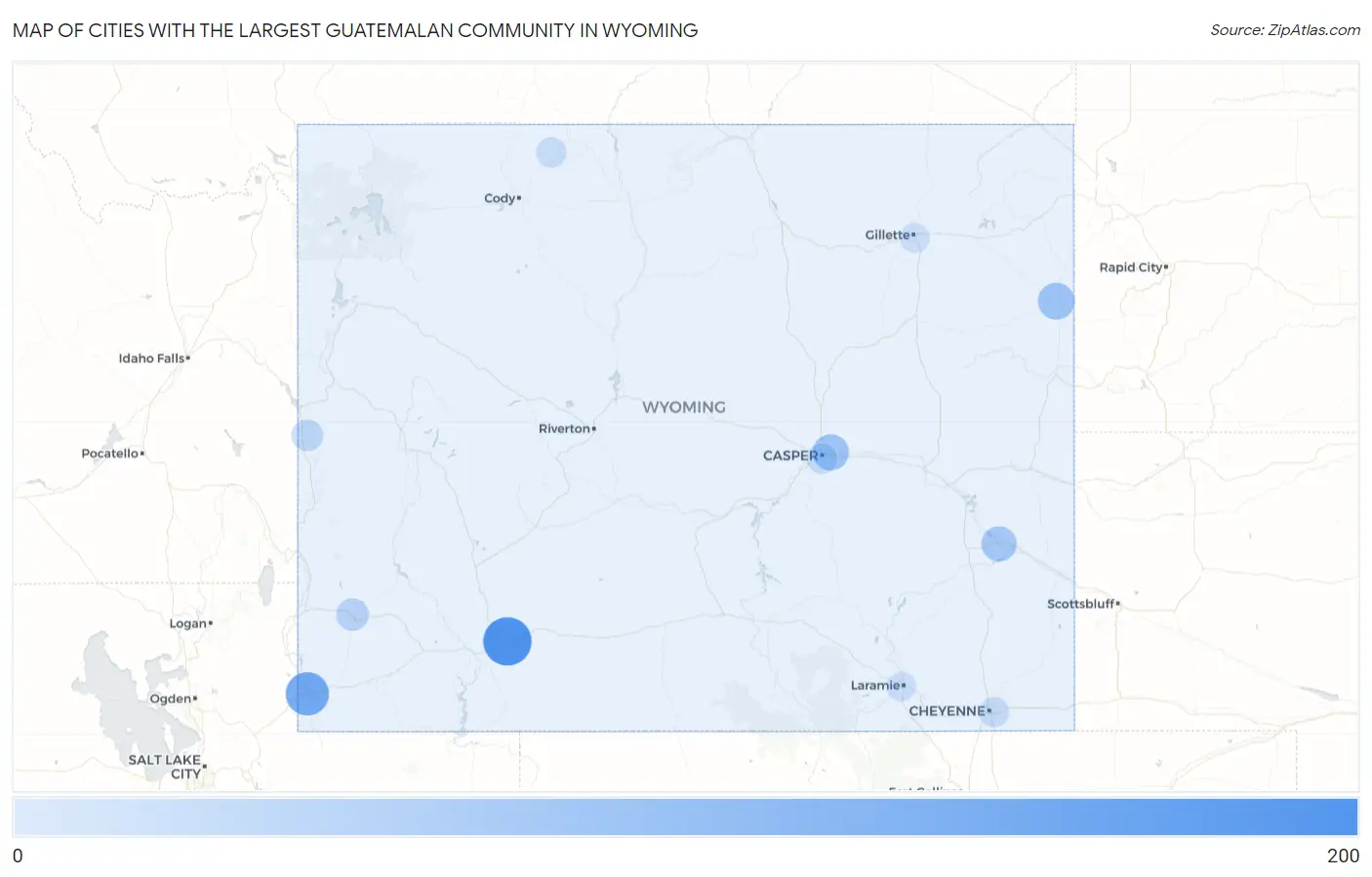Cities with the Largest Guatemalan Community in Wyoming Map