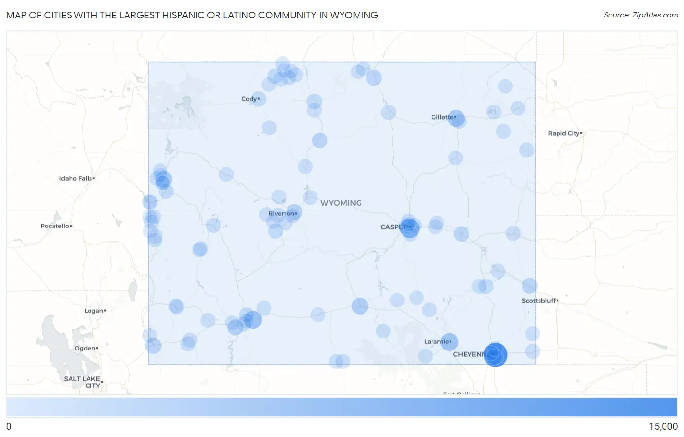 Cities with the Largest Hispanic or Latino Community in Wyoming Map