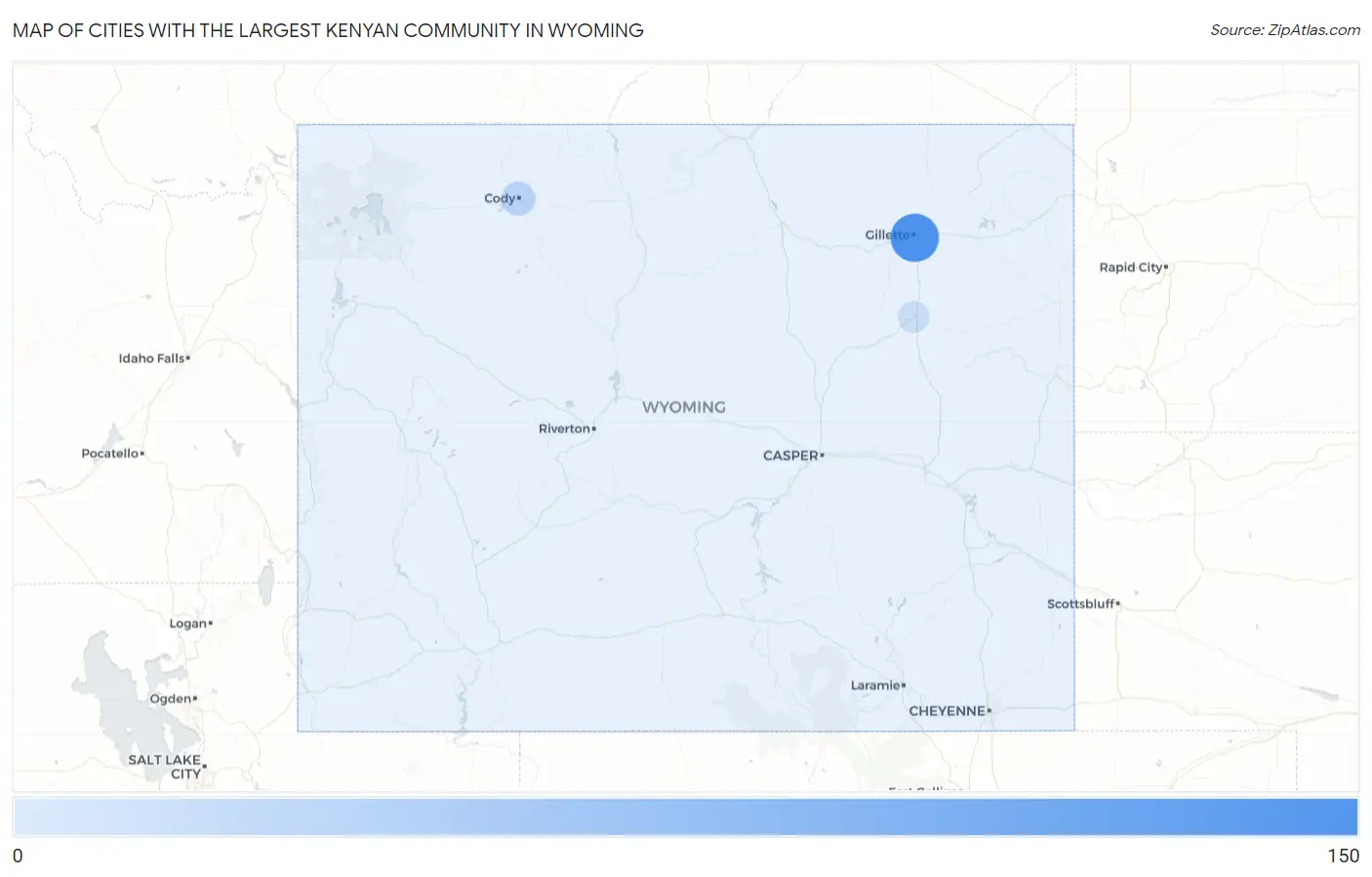 Cities with the Largest Kenyan Community in Wyoming Map
