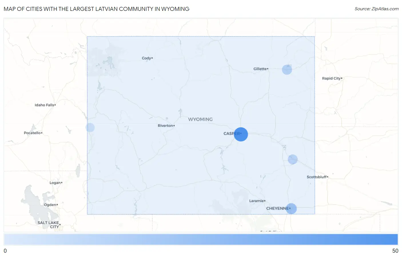 Cities with the Largest Latvian Community in Wyoming Map
