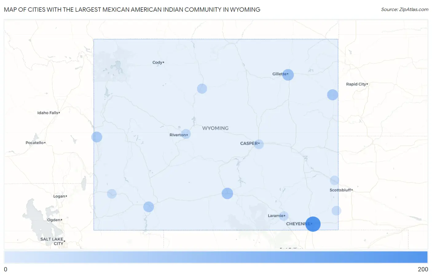 Cities with the Largest Mexican American Indian Community in Wyoming Map