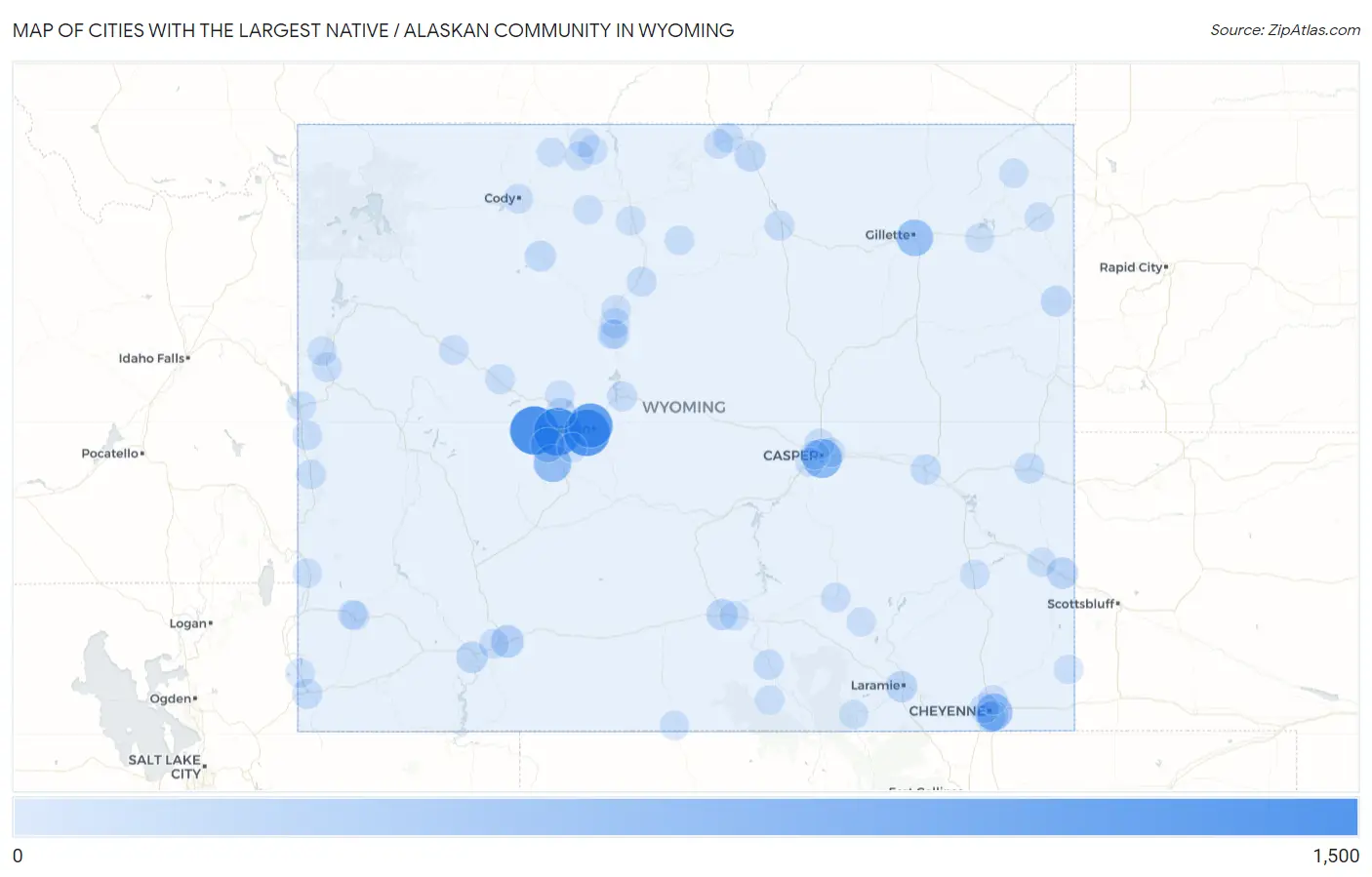 Cities with the Largest Native / Alaskan Community in Wyoming Map
