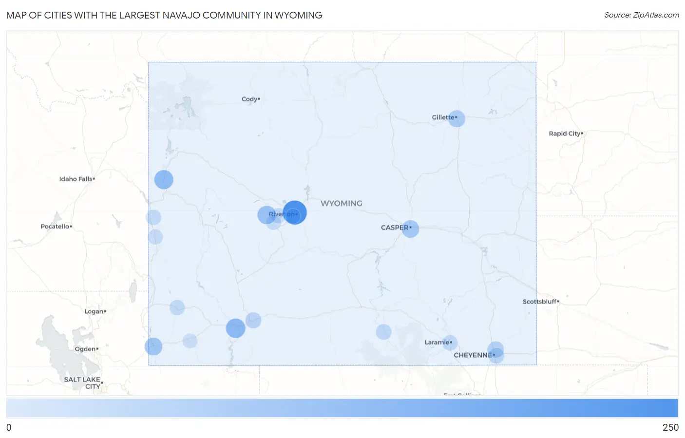 Cities with the Largest Navajo Community in Wyoming Map