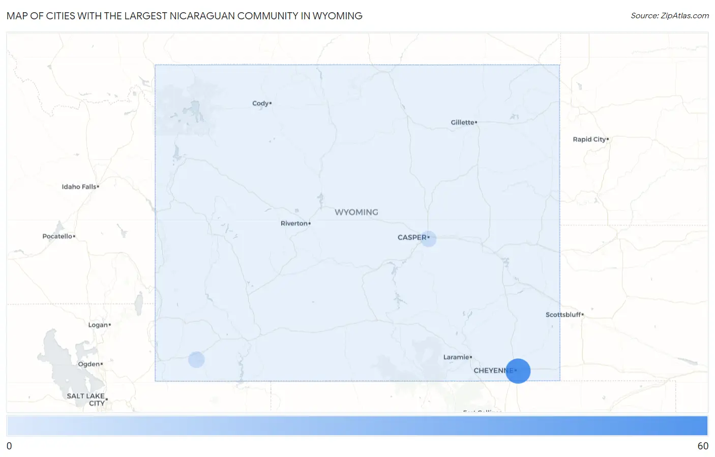 Cities with the Largest Nicaraguan Community in Wyoming Map