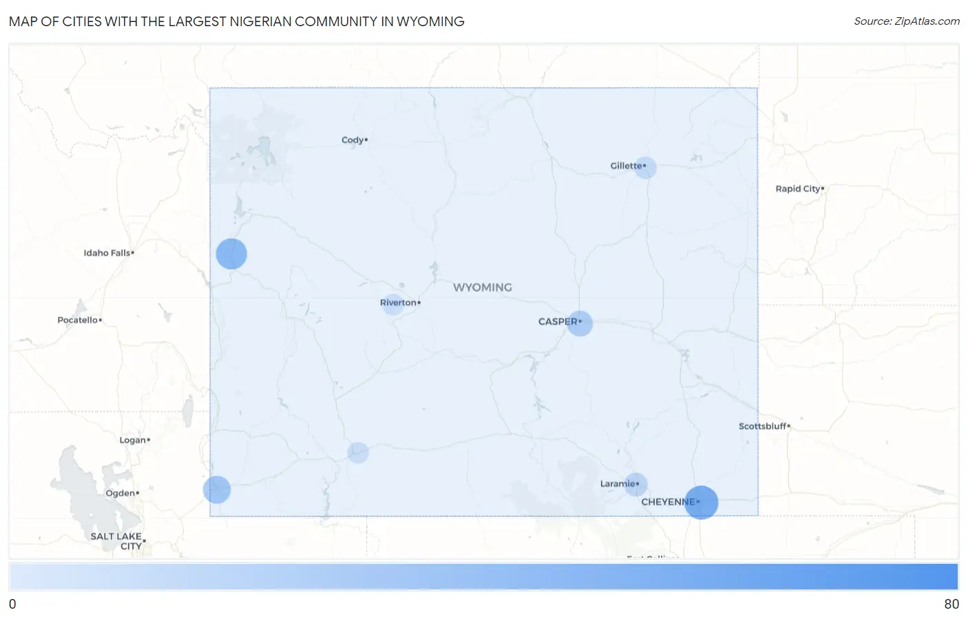 Cities with the Largest Nigerian Community in Wyoming Map