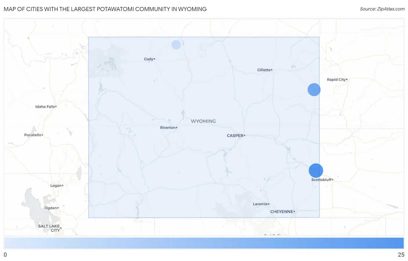 Cities with the Largest Potawatomi Community in Wyoming Map