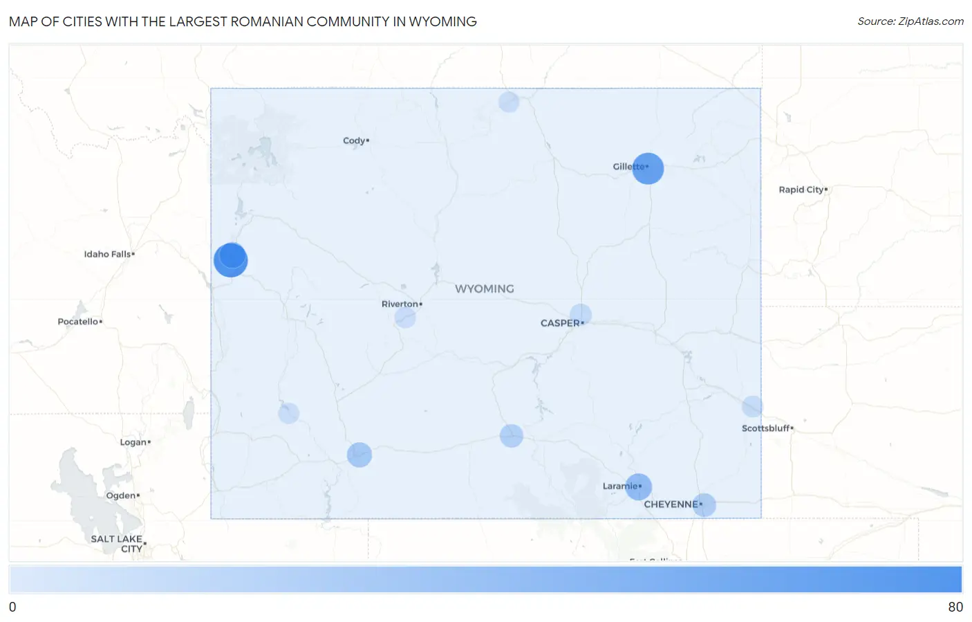 Cities with the Largest Romanian Community in Wyoming Map