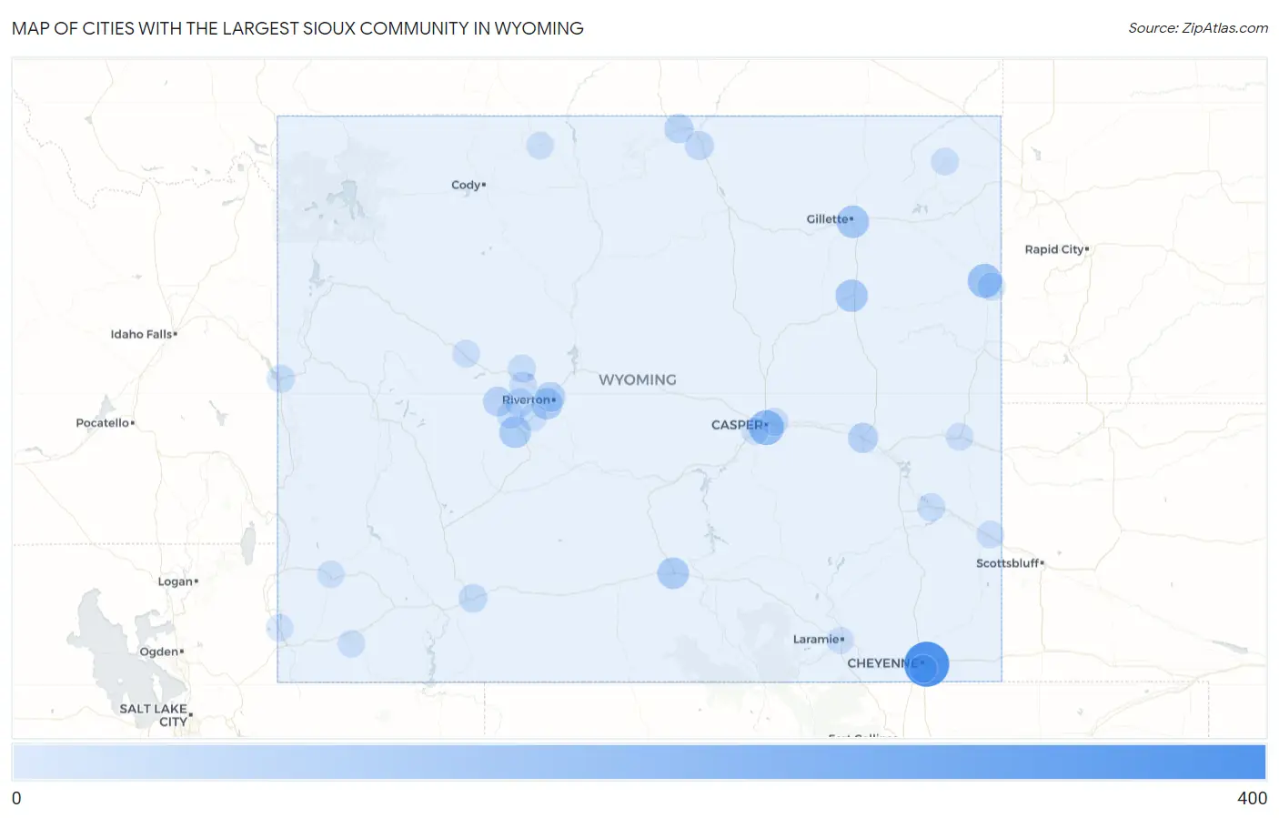 Cities with the Largest Sioux Community in Wyoming Map