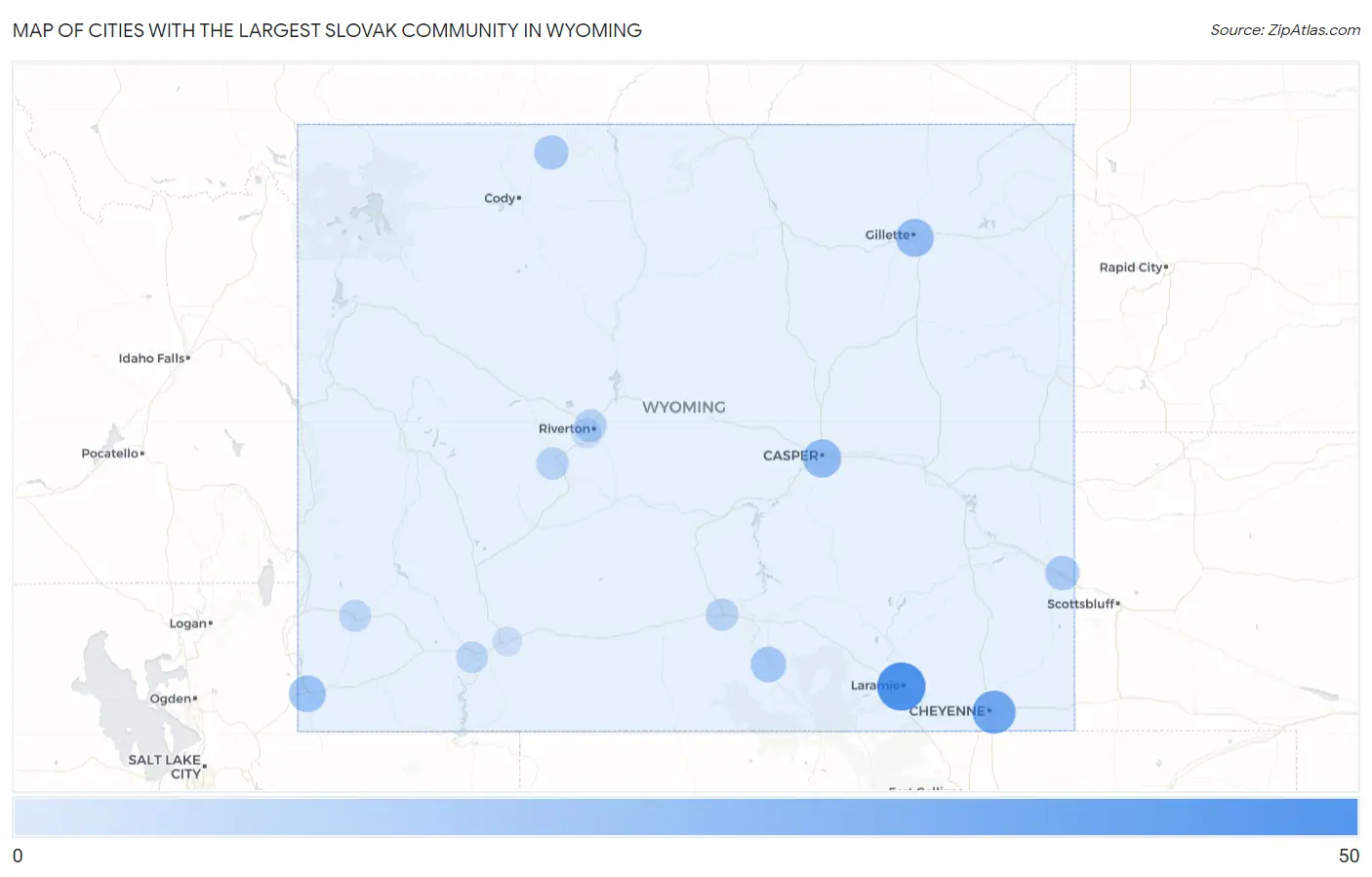 Cities with the Largest Slovak Community in Wyoming Map