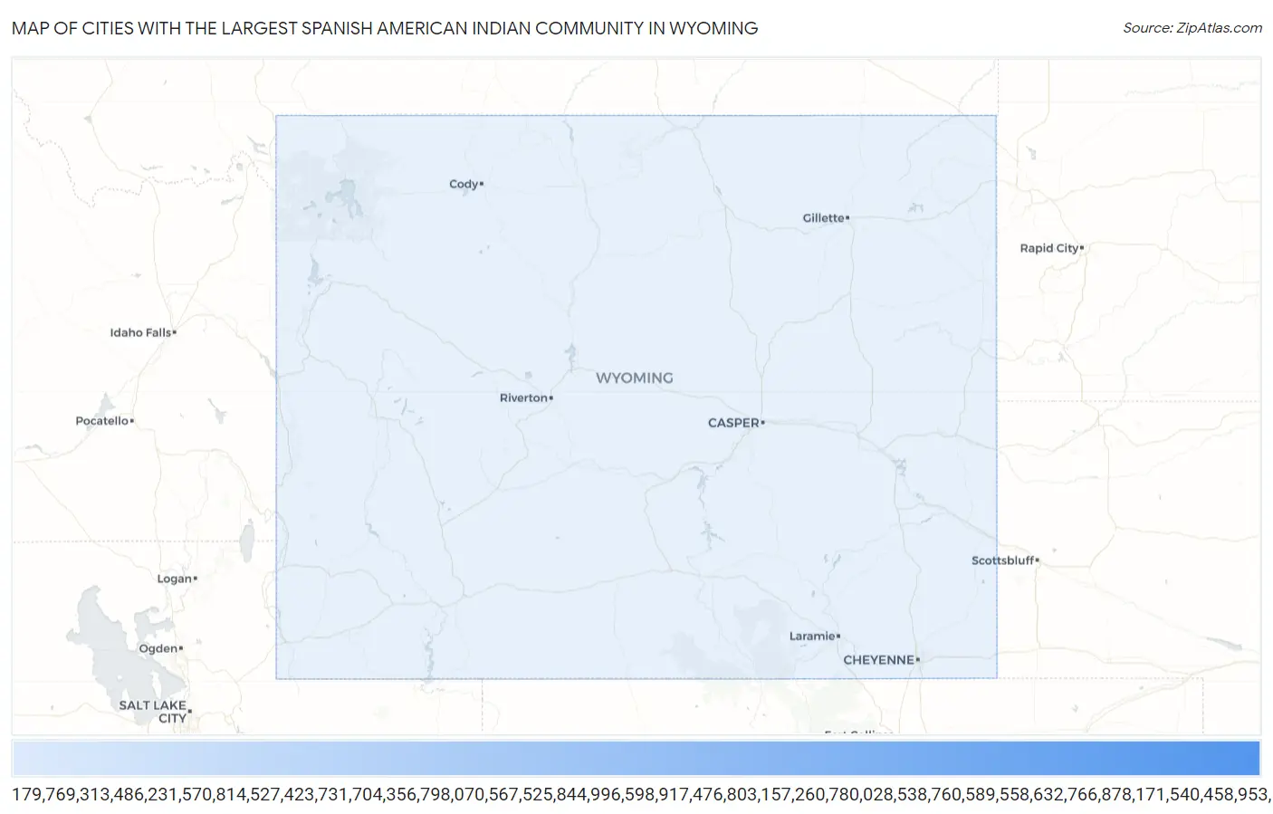 Cities with the Largest Spanish American Indian Community in Wyoming Map