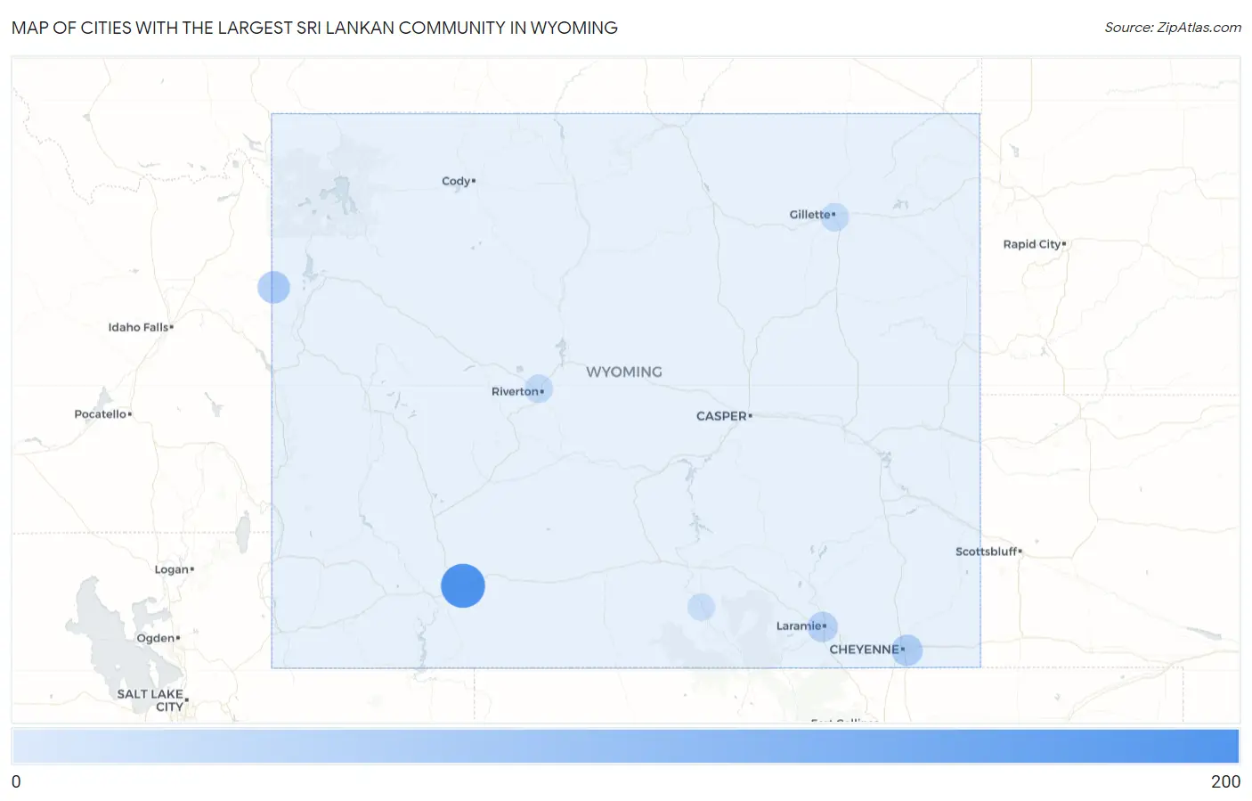 Cities with the Largest Sri Lankan Community in Wyoming Map