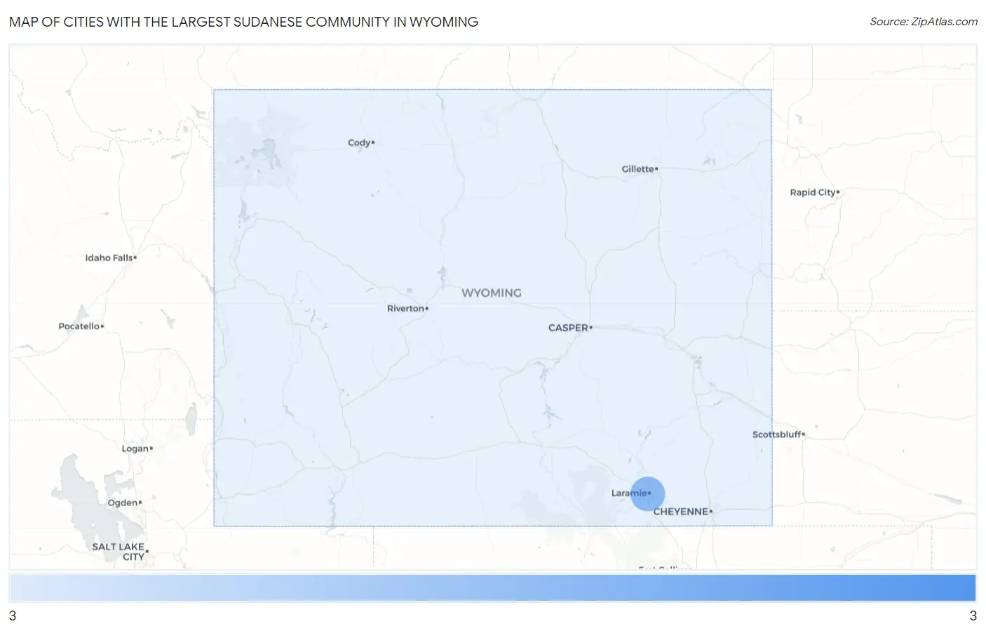 Cities with the Largest Sudanese Community in Wyoming Map