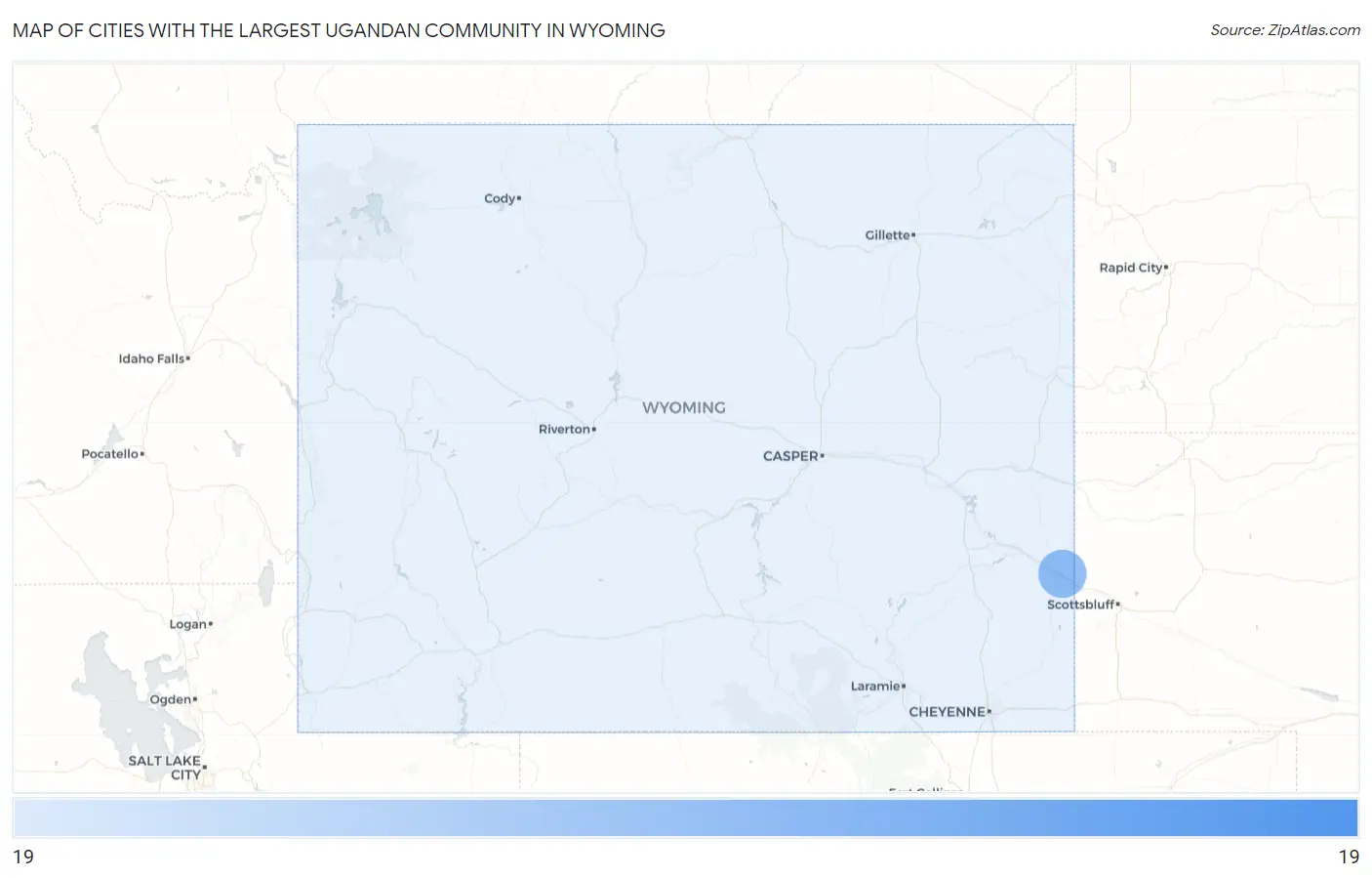 Cities with the Largest Ugandan Community in Wyoming Map