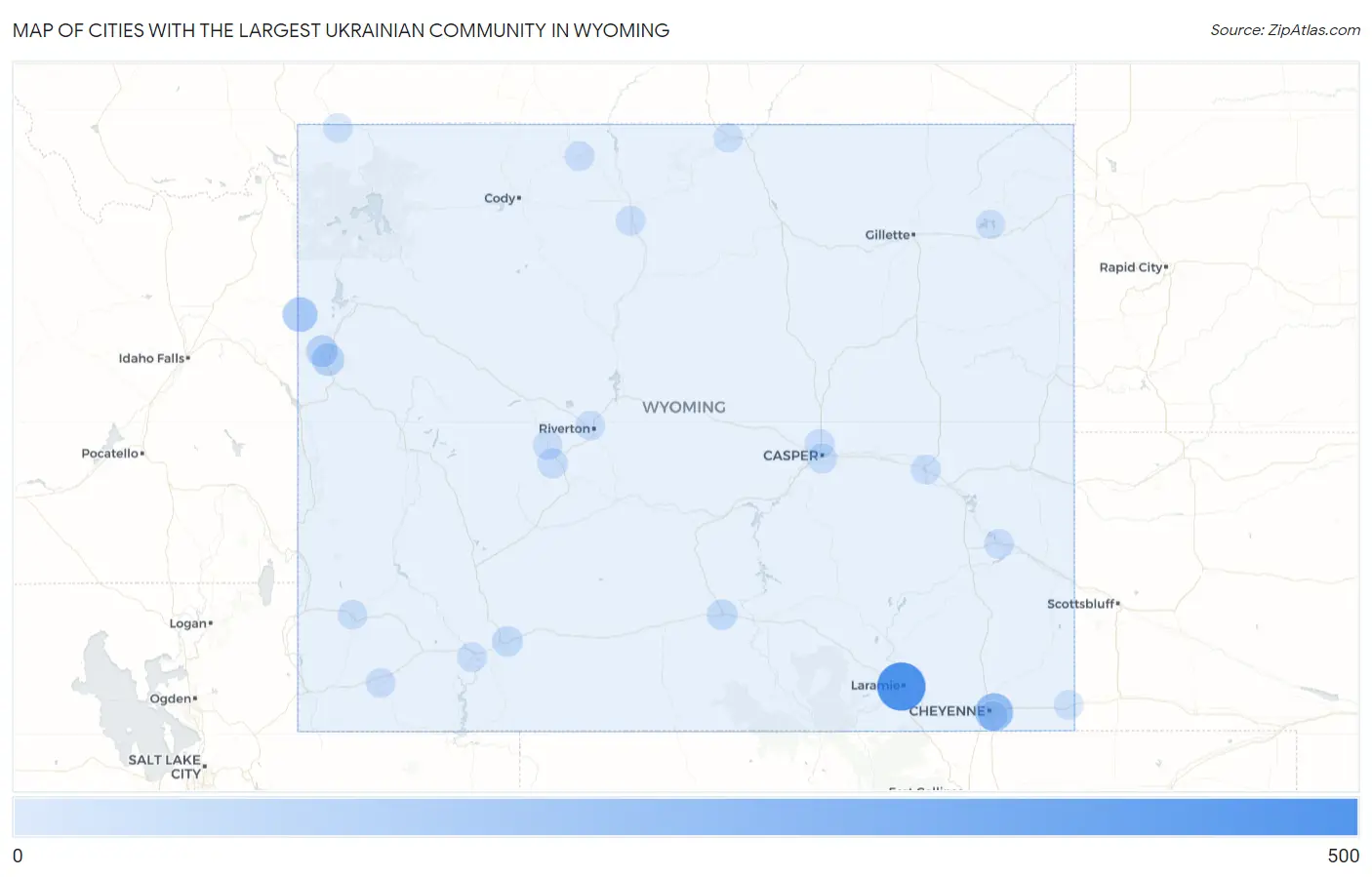 Cities with the Largest Ukrainian Community in Wyoming Map