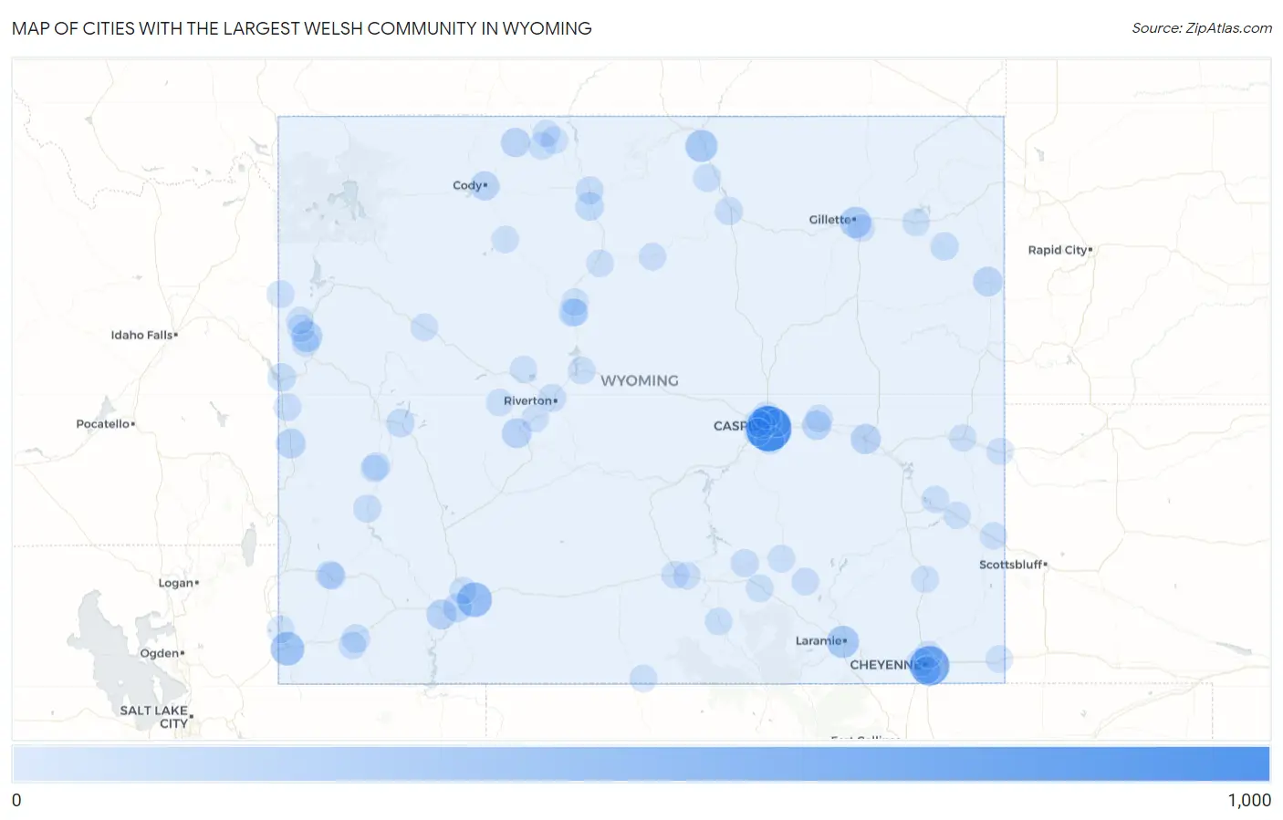 Cities with the Largest Welsh Community in Wyoming Map