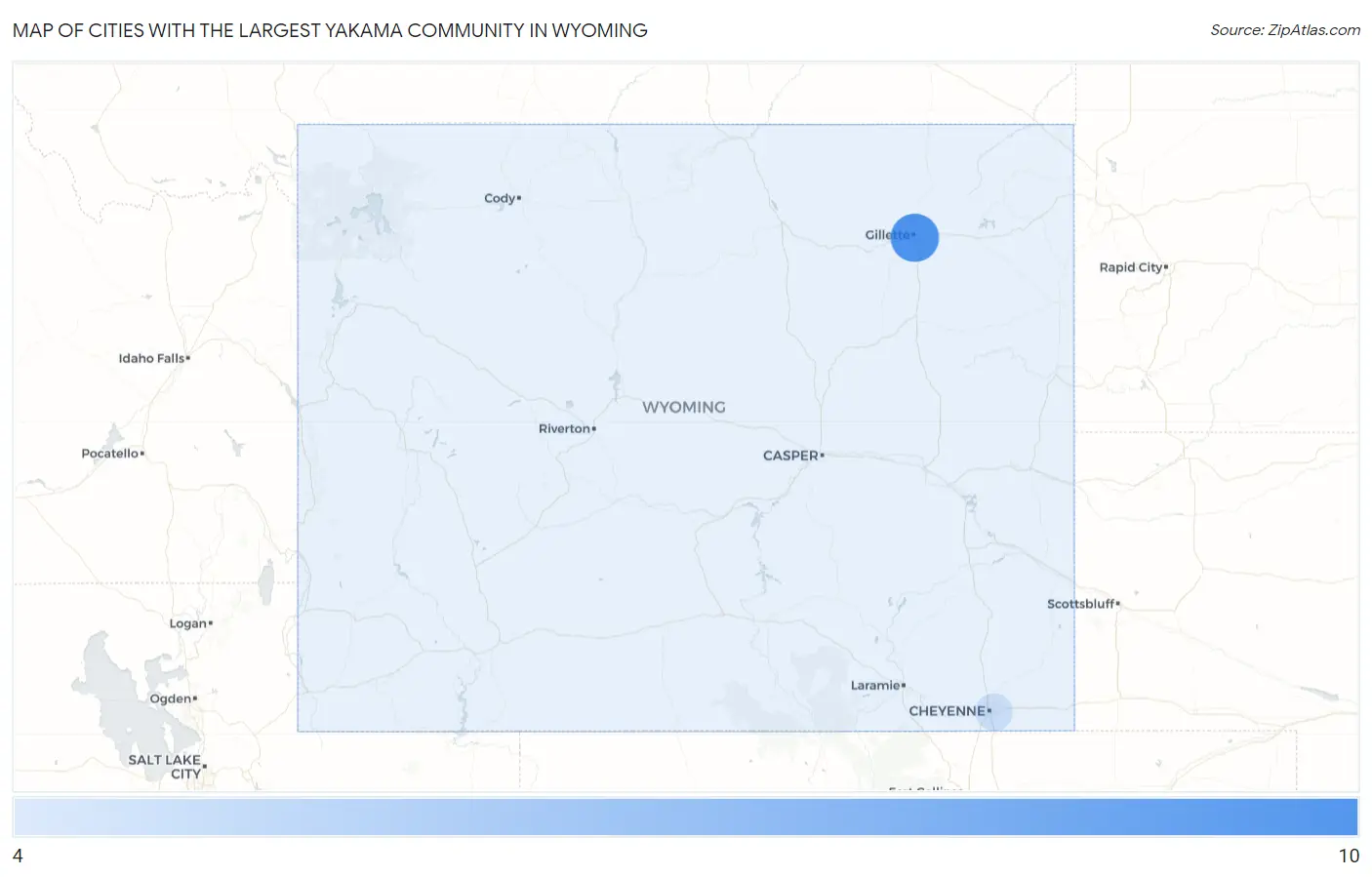 Cities with the Largest Yakama Community in Wyoming Map