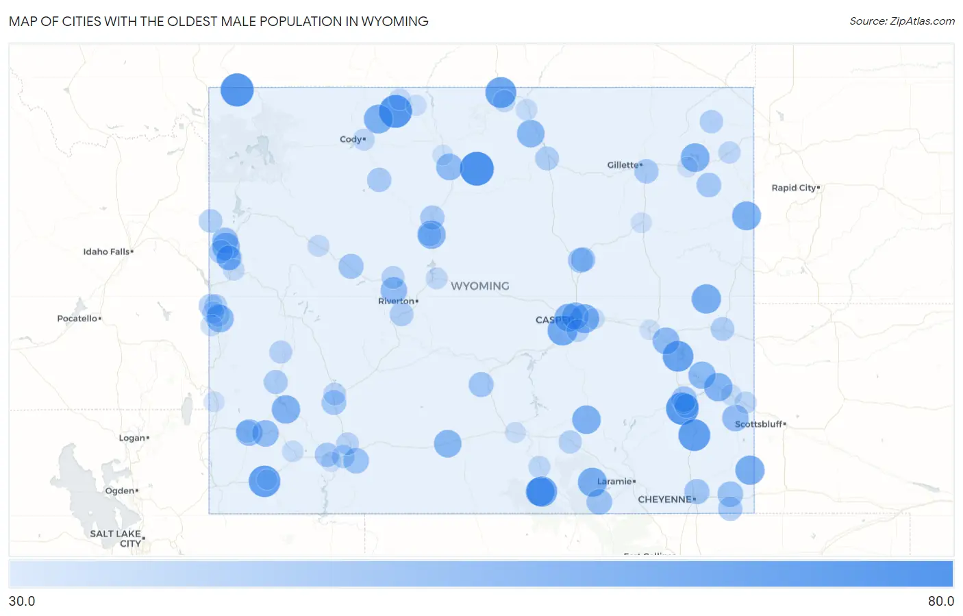 Cities with the Oldest Male Population in Wyoming Map