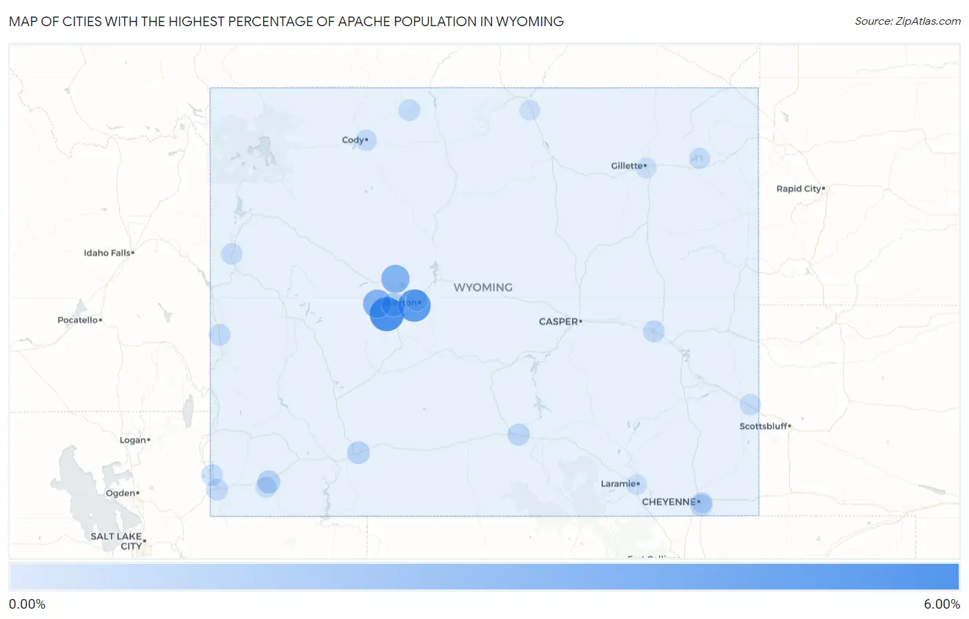 Cities with the Highest Percentage of Apache Population in Wyoming Map